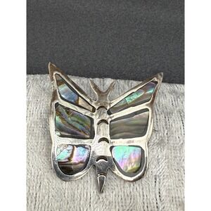 Vintage Sterling Butterfly Brooch Silver Tone Abalone Inlay